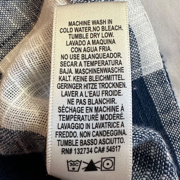 Cloth & Stone Plaid Linen Blend Long Sleeve Blouse Back button detail Women's  S - Picture 15 of 16